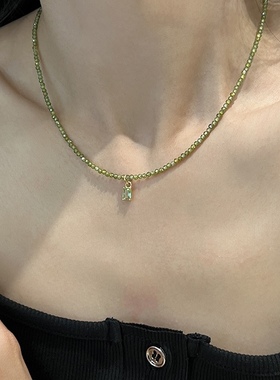 轻奢绿色锆石项链女简约小众设计水晶锁骨链项链颈链送女友闺蜜
