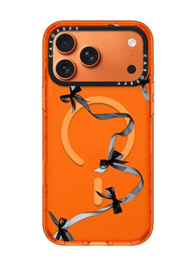 【PX＆FC】活力橙黑色欧根蝴蝶结适用iPhone17promax手机壳iPhone16pro苹果15女防摔14/13狗狗磁吸保护套AIR