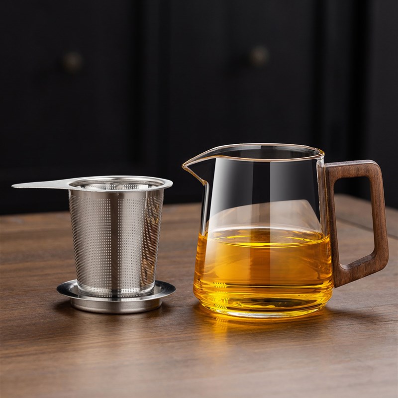 加厚耐热木把玻璃公道杯家用分茶器倒茶公杯茶漏过滤高档功夫茶具