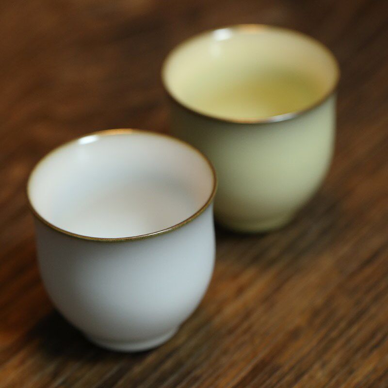 中式纯色汝窑米黄开片玉兰茶杯陶瓷功夫茶具主人杯单杯茶盏品茗杯