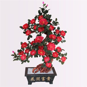 大型玉石38朵红牡丹花玉器盆栽客厅玉雕盆景工艺品茶楼会所摆件