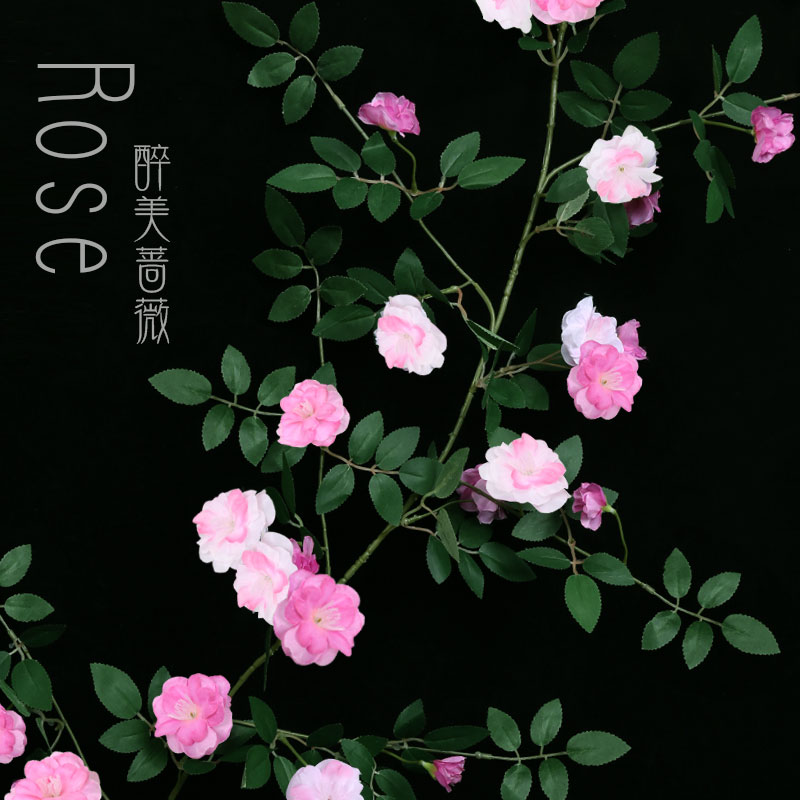 仿真玫瑰花藤蔷薇藤蔓假花藤条空调管装饰花藤缠绕墙面塑料花遮挡