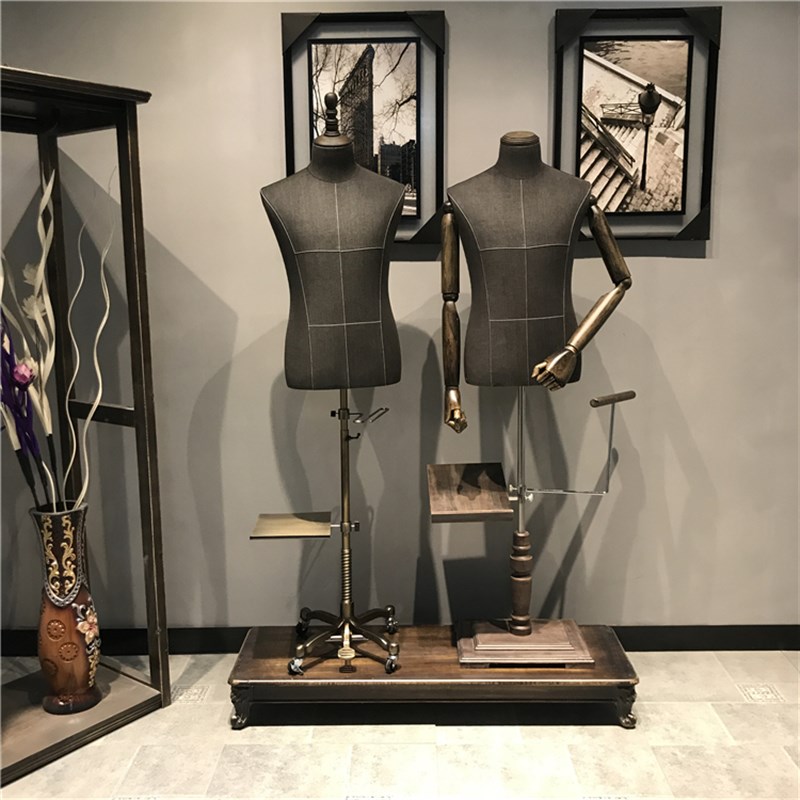高档升降模特道具半身包布木手男服装店西服展示架U流水台层板陈