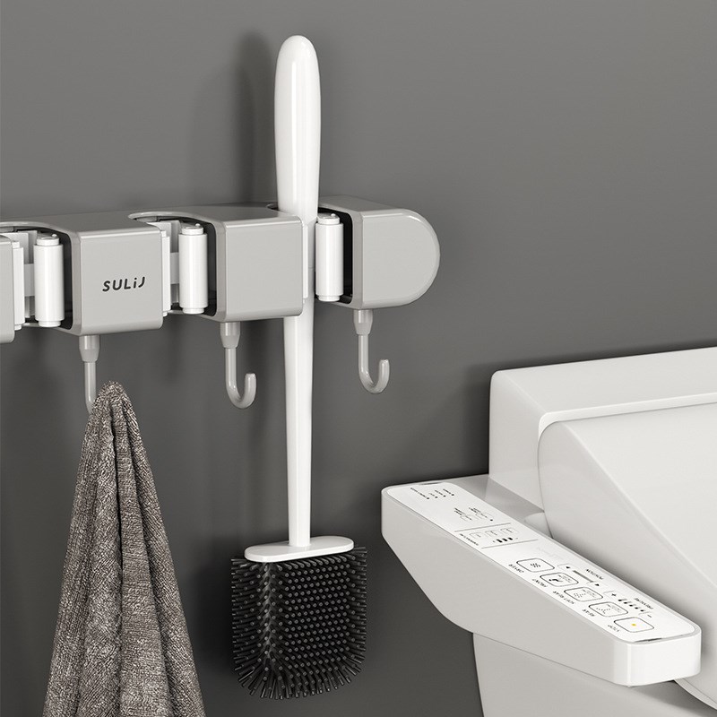 拖把夹挂b钩壁挂免打孔拖把架卫生间拖布收纳挂钩拖把架固定卡扣