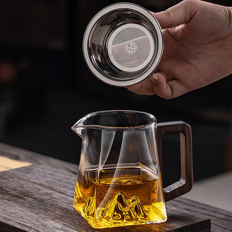 小青柑泡b茶壶杯茶漏过滤网分茶器具加厚耐热玻璃公道杯木柄观山