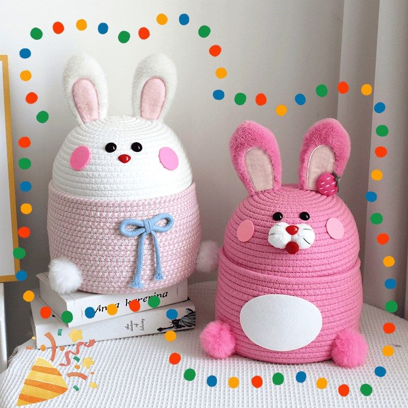 玩偶礼物兔子手工编织客厅u阳台卧室书房桌面茶几收纳整理筐箱篮
