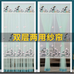 X饰半帘免打 门帘双层纱帘卧室蕾丝门帘隔断帘窗帘风水帘卫生间装