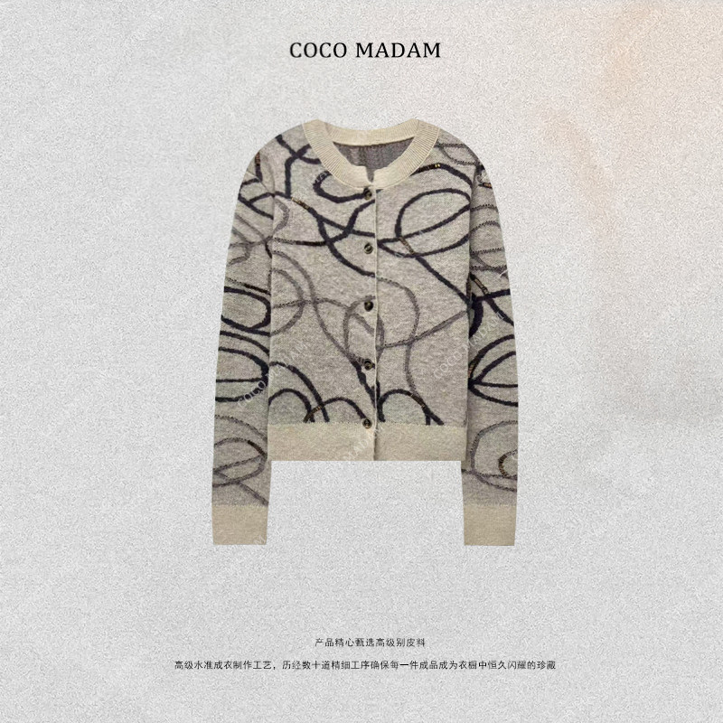 NIUNIU ·T-1820 休闲圆领通勤百搭印花宽松型毛针织衫开衫长袖