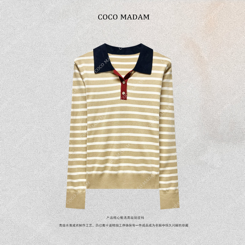 NIUNIU ·T-2262 针织羊毛衫经典条纹羊毛衫翻领百搭拼色女士,女装/女士精品,毛针织衫,淘宝优惠券,粉丝福利购,淘宝优惠卷