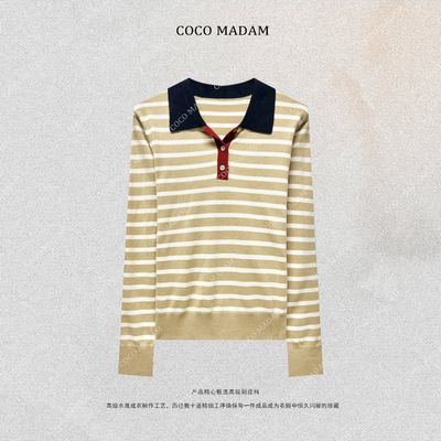 NIUNIU ·T-2262 针织羊毛衫经典条纹羊毛衫翻领百搭拼色女士