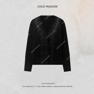 长袖 2029 V领蕾丝边衫 时尚 NIUNIU 百搭毛衣羊毛衫 ·T