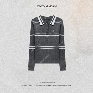 ·T 撞色翻领毛针织衫 1975 女条纹套头针织衫 长袖 NIUNIU