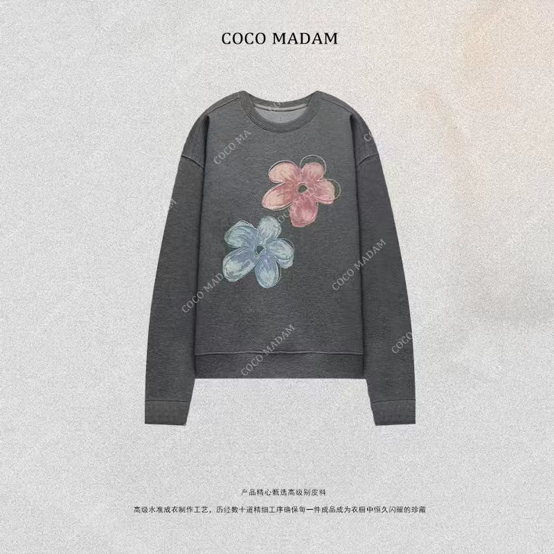 NIUNIU ·T-1784 时尚圆领长袖常规款花朵卫衣