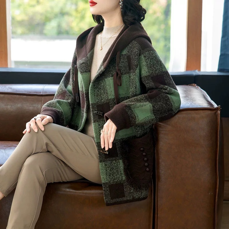 中老年连帽开衫洋气针织上衣