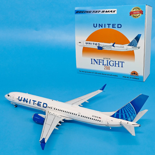 INFLIGHT 1:200联合航空B737-9MAX客机N77575飞机模型合金摆件