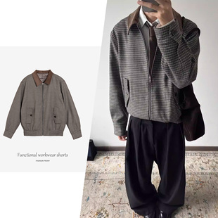 MANUSCRIPT千鸟格夹克 灯芯绒领威尔士亲王老钱风夹克巴恩风上衣