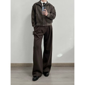 棕色混纺毛呢西裤 子男女重磅高级感A字阔腿弯刀裤