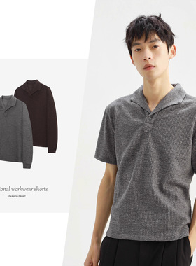 Stay the Night 罗马格意式一片领猫眼宝石扣正肩polo长袖打底男