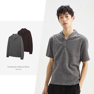 Stay the Night 罗马格意式一片领猫眼宝石扣正肩polo长袖打底男