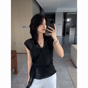 衬衫 许怡 轻薄系带短袖 都市隐者 女 极简苎麻交叉设计感显瘦新款