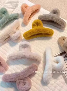 J秋冬超大号毛绒抓夹后脑勺大号发量多气质高级鲨鱼夹发卡毛发夹