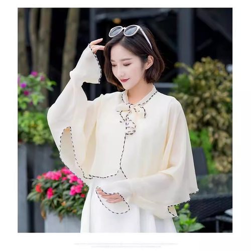 防紫外线防晒披肩女夏季薄款开车袖套雪纺斗篷开衫防晒