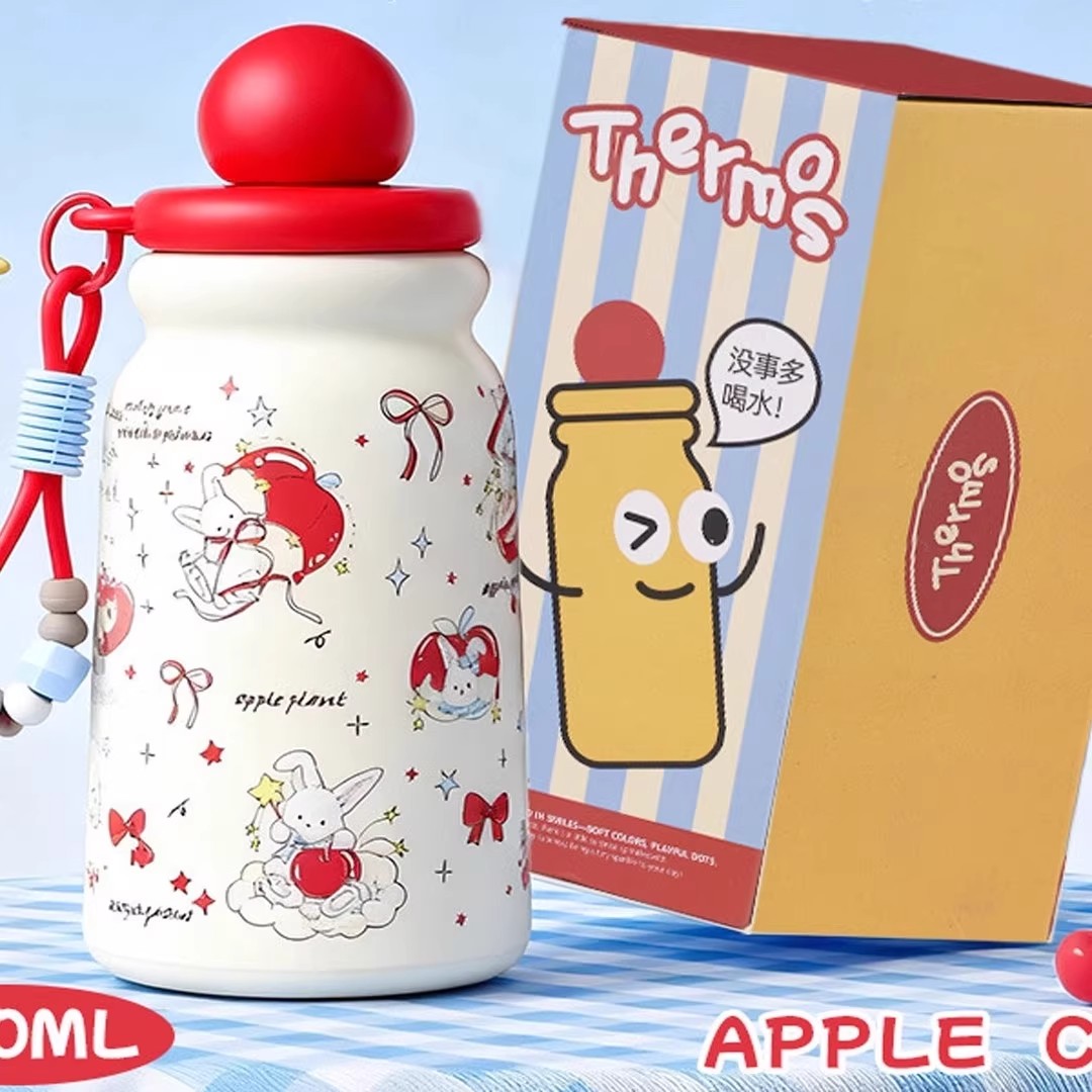 苹果卡通保温杯新款高颜值316不锈钢杯子可爱吸管杯水杯3