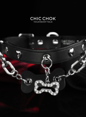 CHICCHOK原创项圈女m高级感choker粉白小狗颈带真皮颈环颈圈M定制