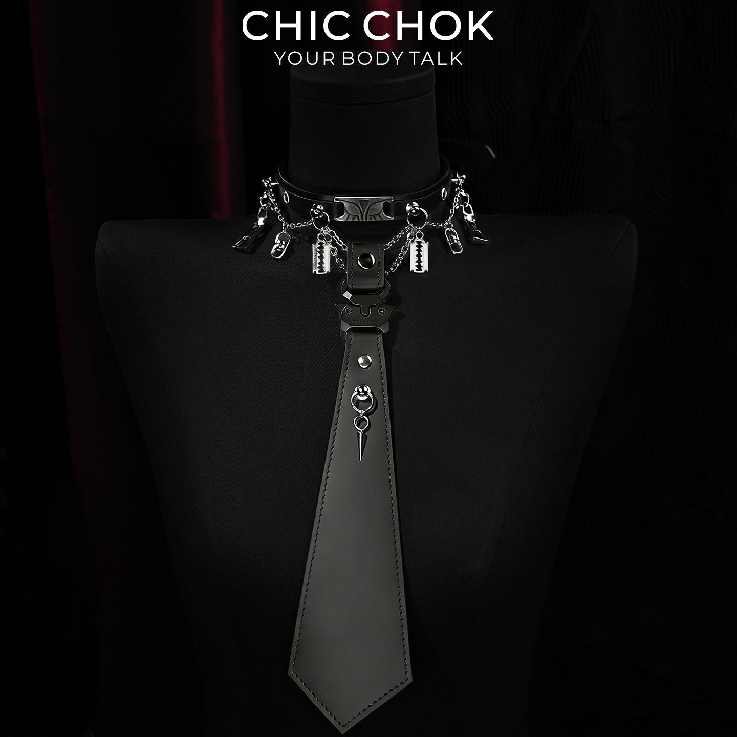 CHICCHOK链领黑刺项圈领带套装y2k亚文化免打结铆钉朋克辣妹原创