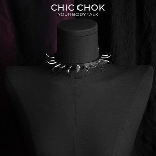 CHICCHOK棘刺荒原项圈个性项链朋克尖刺真皮choker女哥特颈圈男