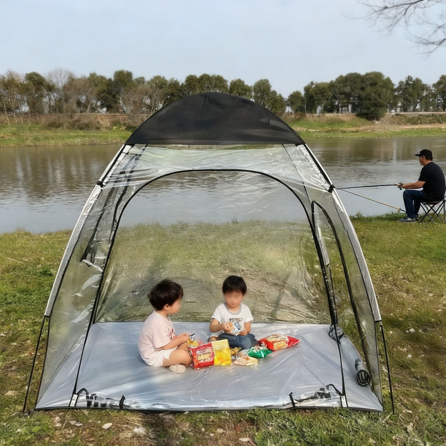 户外钓鱼野外用品垂钓装备单人透明帐篷防雨摆摊遮阳棚防蚊专用蓬