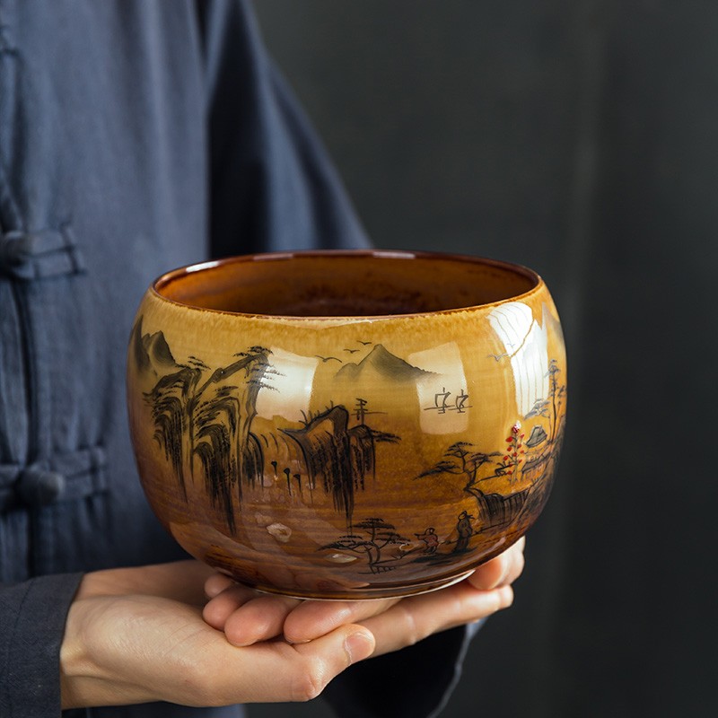 手绘茶渣缸陶瓷茶洗杯子窑变茶渣缸家用茶具配件笔洗杯洗大号水盂