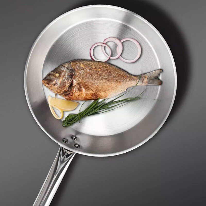 三层复底不锈钢平底煎锅电磁炉燃气灶煲仔炉平底锅炒锅商用复合底