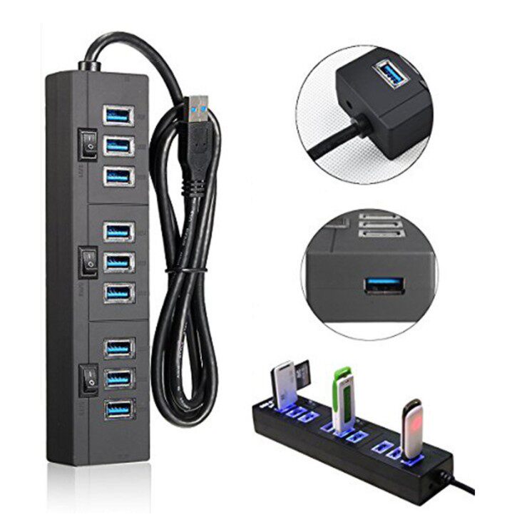一拖十集线器电脑USB延长线带开关10口转换一拖十HUB USB2.0 扩展