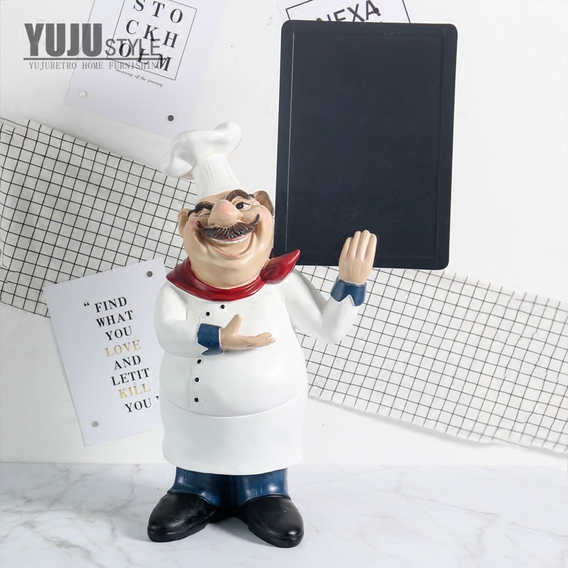 创意店铺餐厅开业礼品饭店厨师人物模型摆件咖啡吧台留言广告黑板