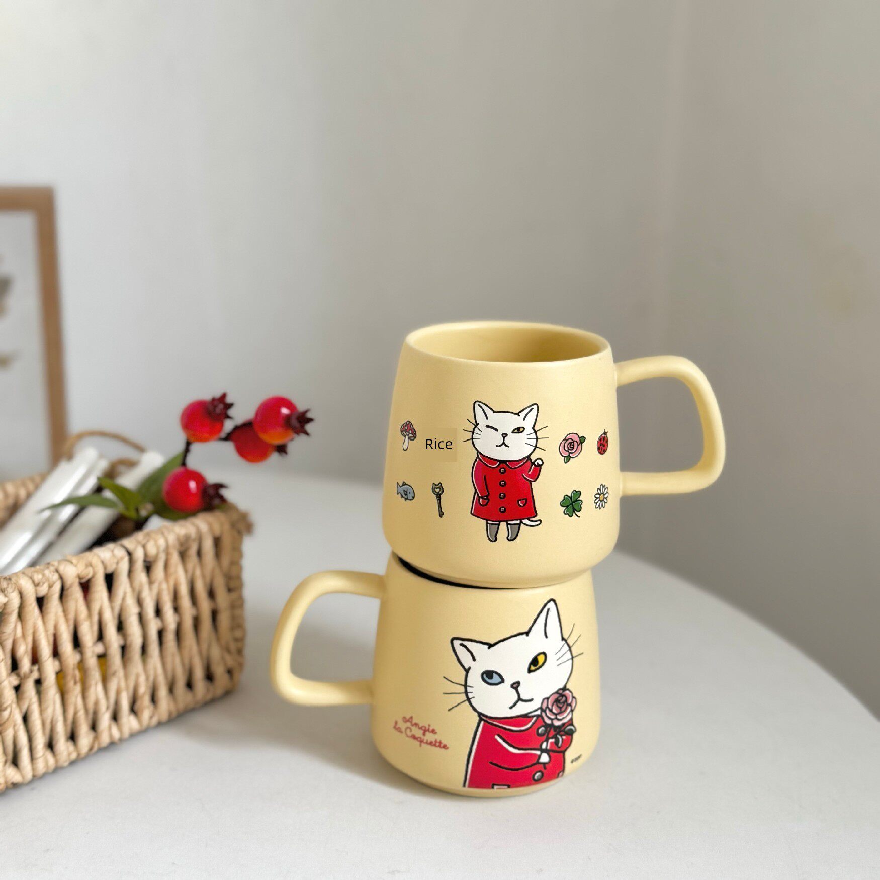 猫奴杯 好看的黄色陶瓷马克杯时髦的安吉小姐牛奶挂耳咖啡水杯子