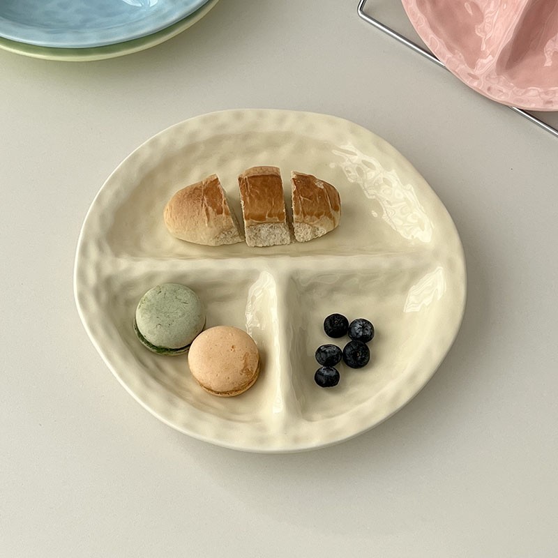 糖小姐 韩国风陶瓷分餐盘一人食三格减脂餐盘奶油风分格早餐盘子