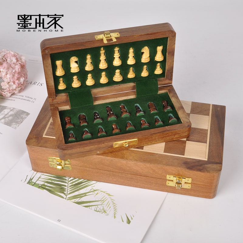 印度进口芒果木国际象棋儿童磁性便携式象棋棋盘西洋磁力高档摆件