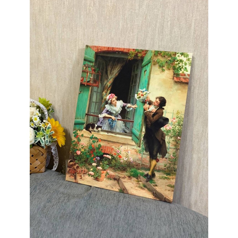 Pierre Outin 奥廷 法国浪漫主义油画 爱慕欧式人物无框画装饰画