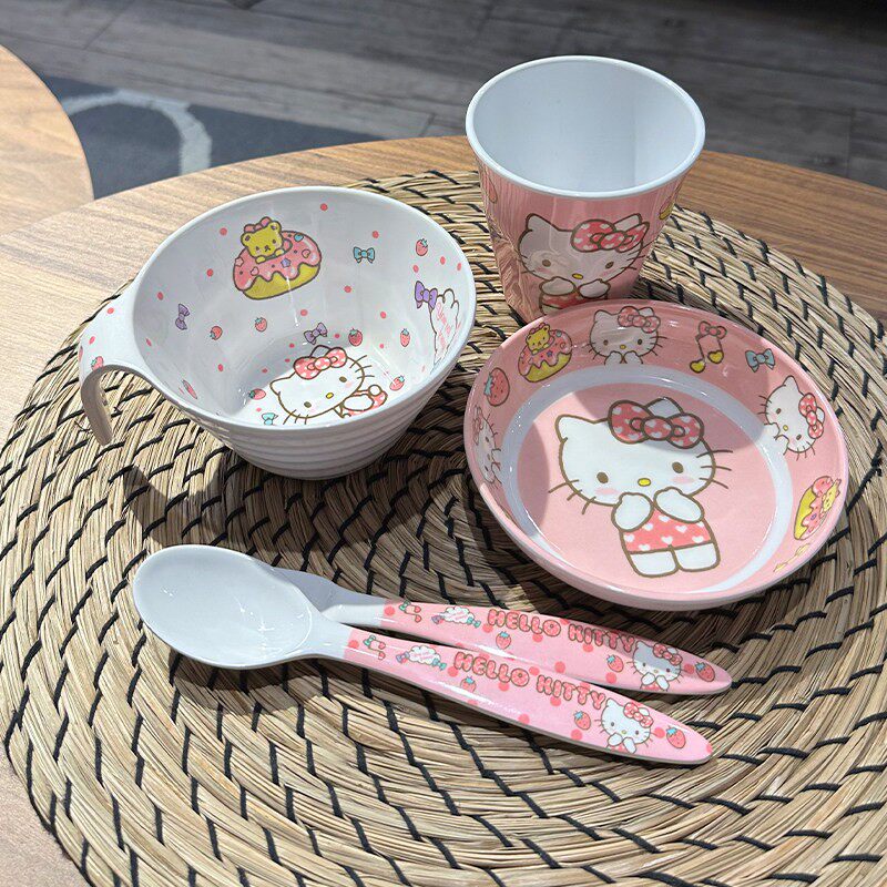 儿童碗防摔防烫密胺餐具带手柄中大童吃饭碗勺套装宝宝汤碗