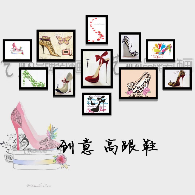 高跟鞋无框挂画服装店装饰画包店鞋店壁画商场橱窗装饰画照片墙画