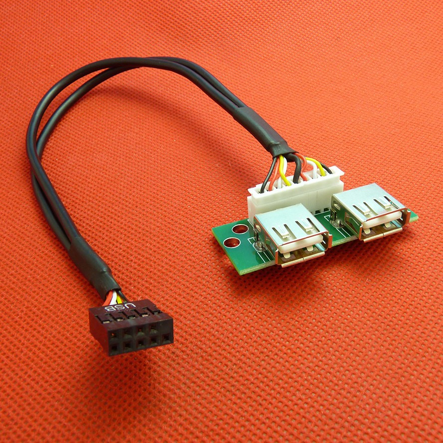 主板9针转USB2.0双口连身挡板扩展线带螺丝孔9Pin转USB双层母孔线