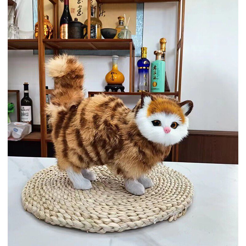 仿真猫咪虎纹猫儿童玩具动物模型家居饰品装饰摆饰高级感客厅创意
