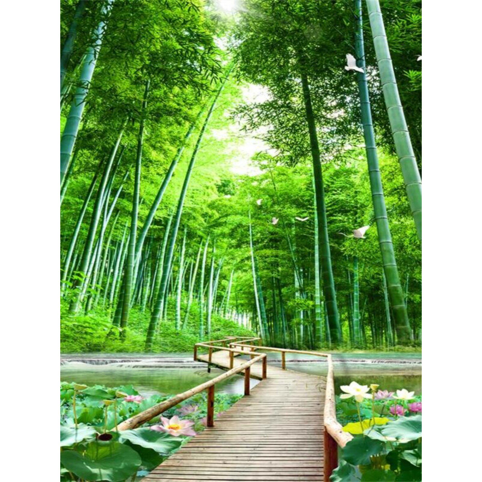 新直播背景布立体主播墙纸布3D山水大草原主竹林室外风景荷花中秋