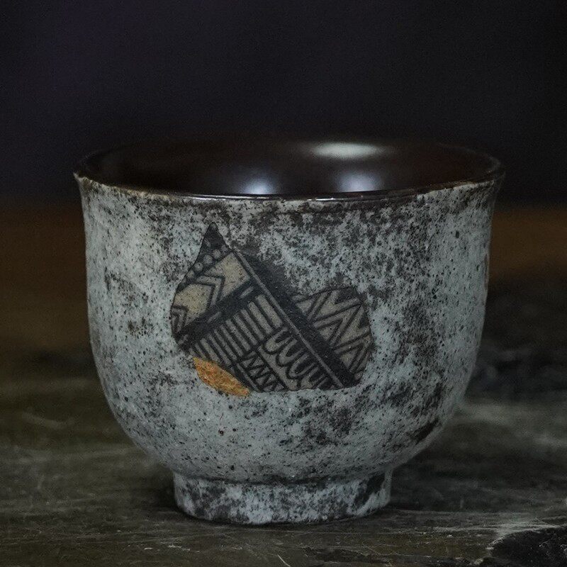 手工原创茶杯手绘陶瓷杯复古陶杯品茗诧寂风主人杯茶盏杯功夫茶具