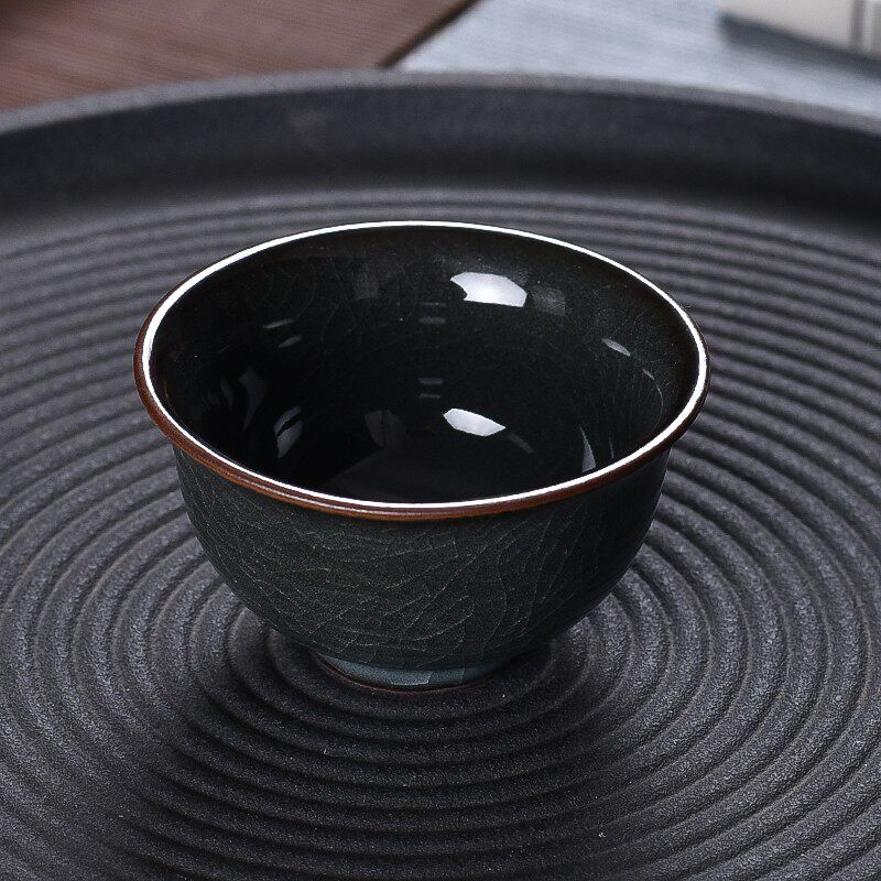 青瓷品茗杯家用哥窑铁胎主人杯陶瓷功夫茶具茶杯小茶杯冰裂小茶碗