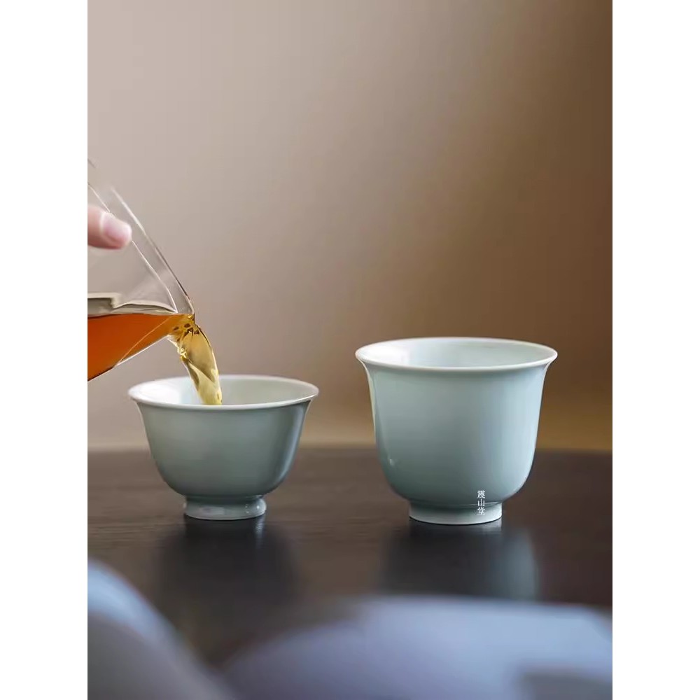 震山堂天蓝釉天青铃铛杯高端单色釉主人杯单个大号薄胎主人杯
