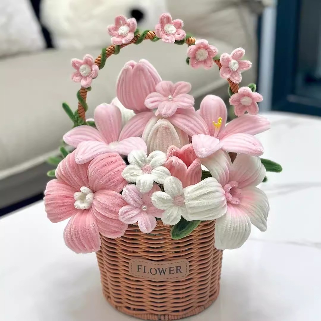 手工花束diy材料包自制郁金香花篮仿真花520情人节送女友生日礼物