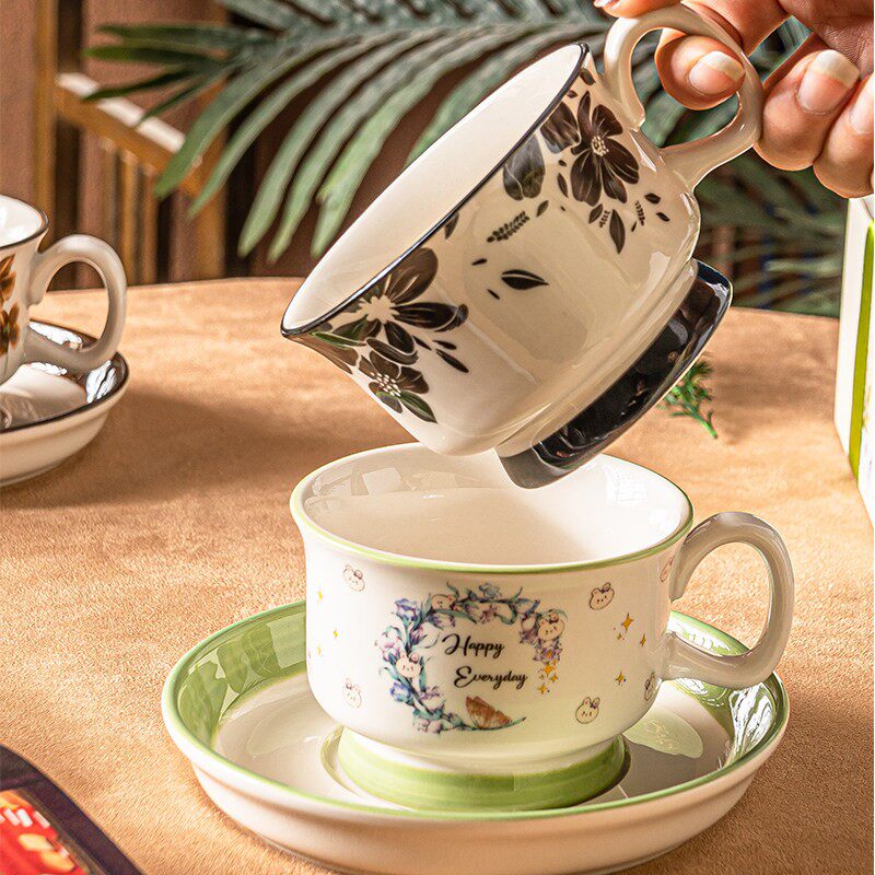 复古日式陶瓷水杯马克杯咖啡杯家用喝水杯 拉花奶茶杯伴手礼礼品