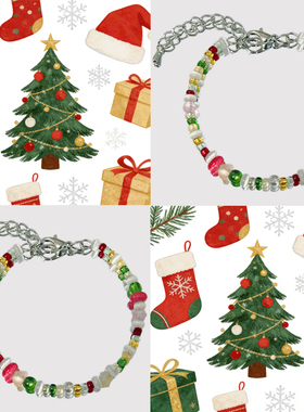 圣诞节彩色珠子手链女DIY圣诞树手串礼物节日配饰学生送闺蜜礼物